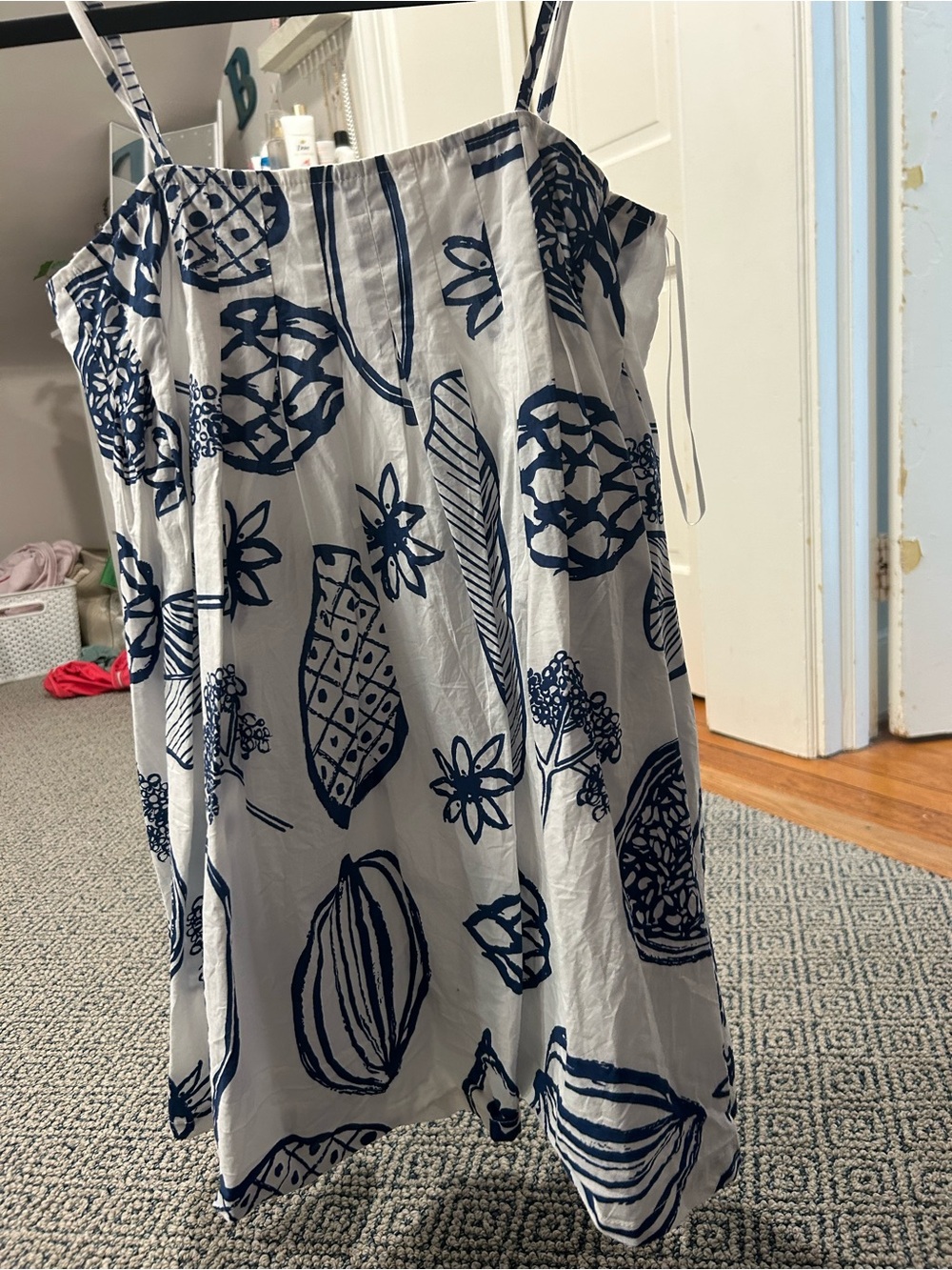 White Sundress with Navy Tropical Print